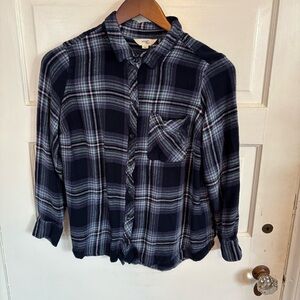 Terra & Sky Blue Checkered Button-Down Shirt